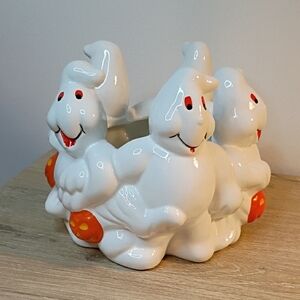 Charming White and Orange Ghost Figurine Candy Dish